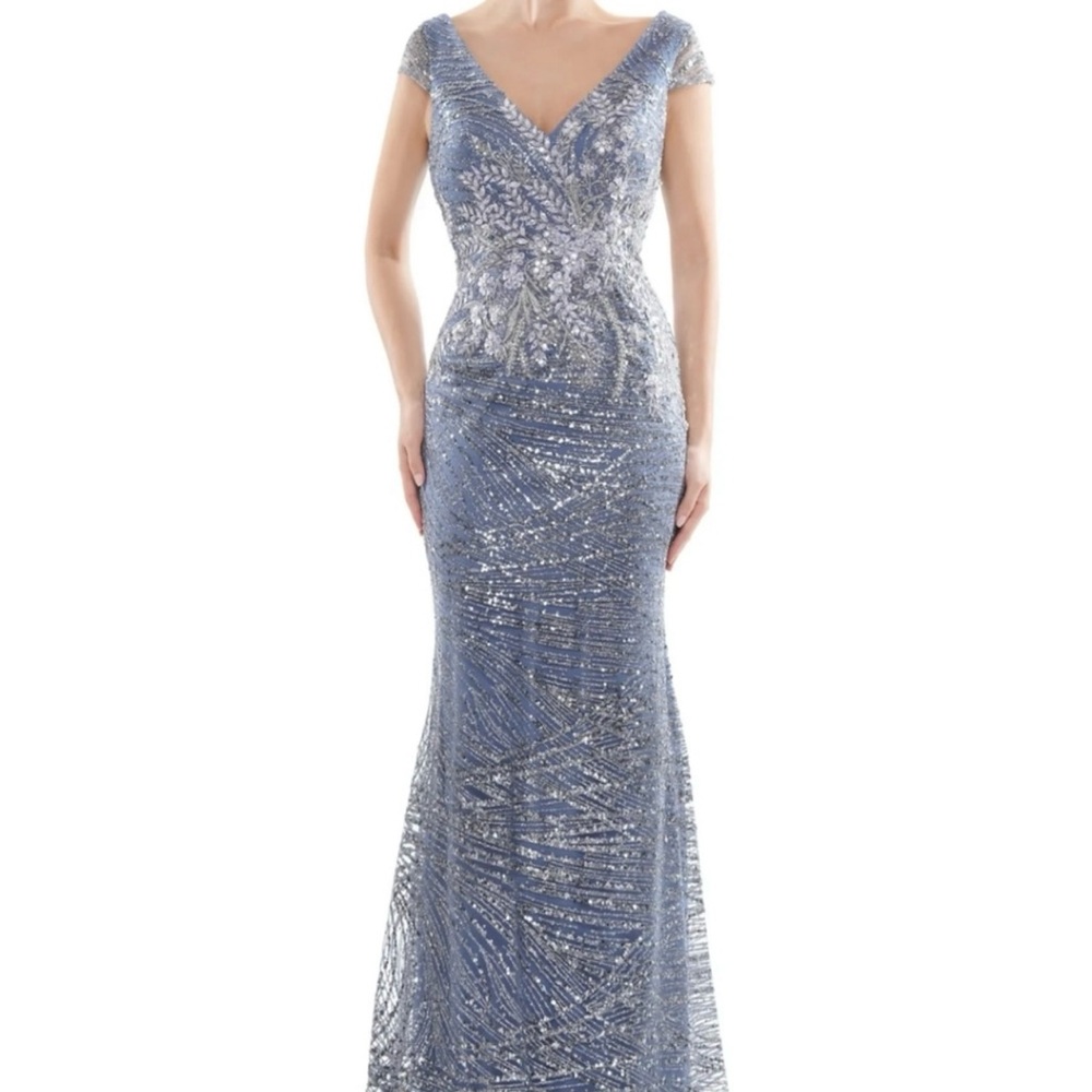 Elegant Blue Wedgewood mother of the Bride Gown with Floral Details - Picture 4 of 8